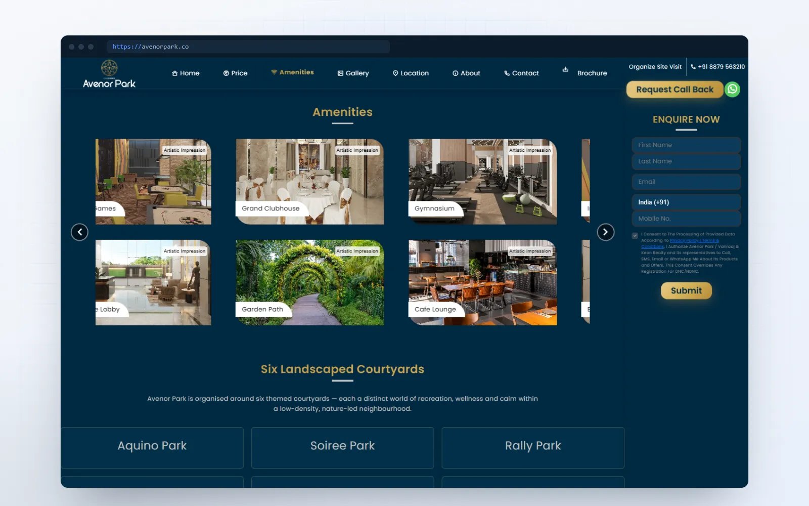 Avenor Park — screen 1 of 3, shown on desktop and mobile