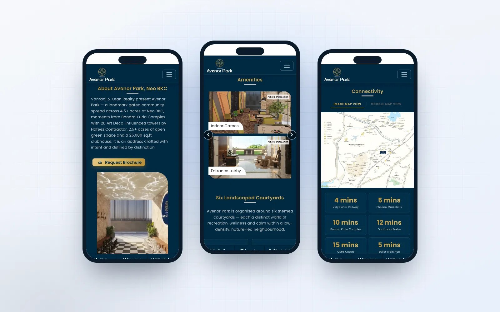 Avenor Park — screen 3 of 3, shown on desktop and mobile