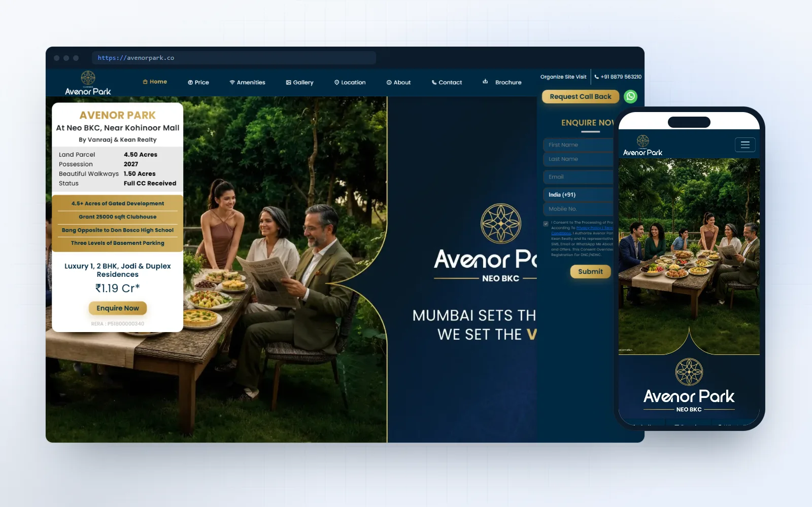 Avenor Park — landing page for Mr. Javed Khan, shown on desktop and mobile
