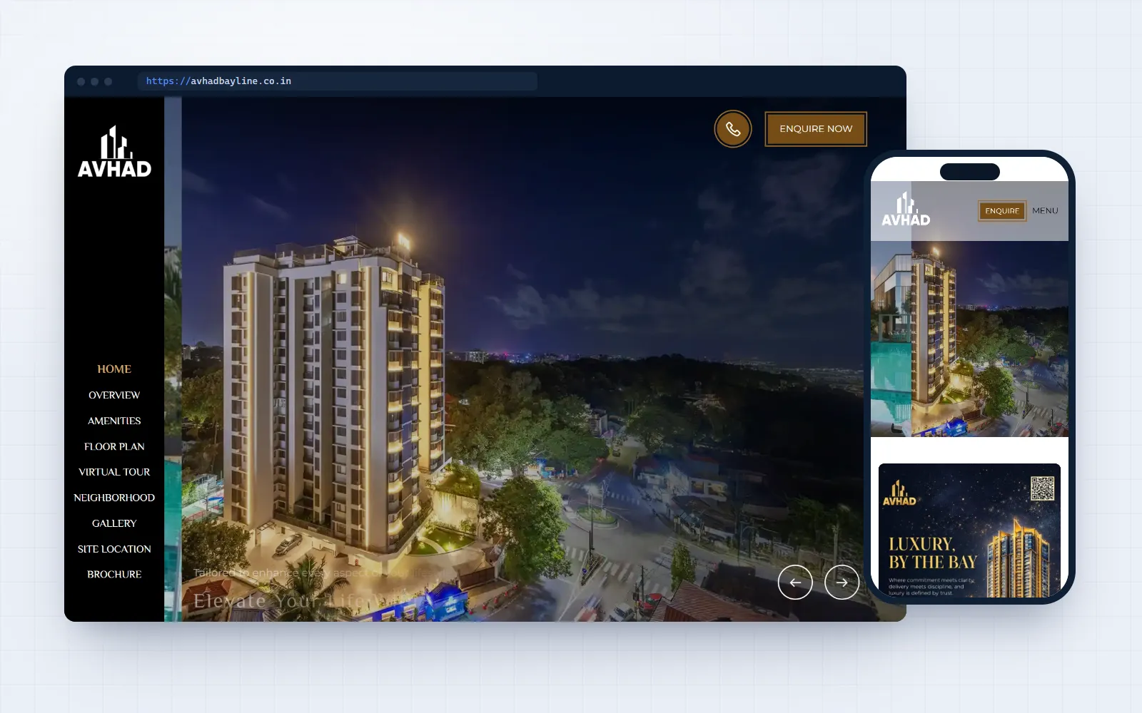 Avhad Bayline — landing page for Avhad Group, shown on desktop and mobile