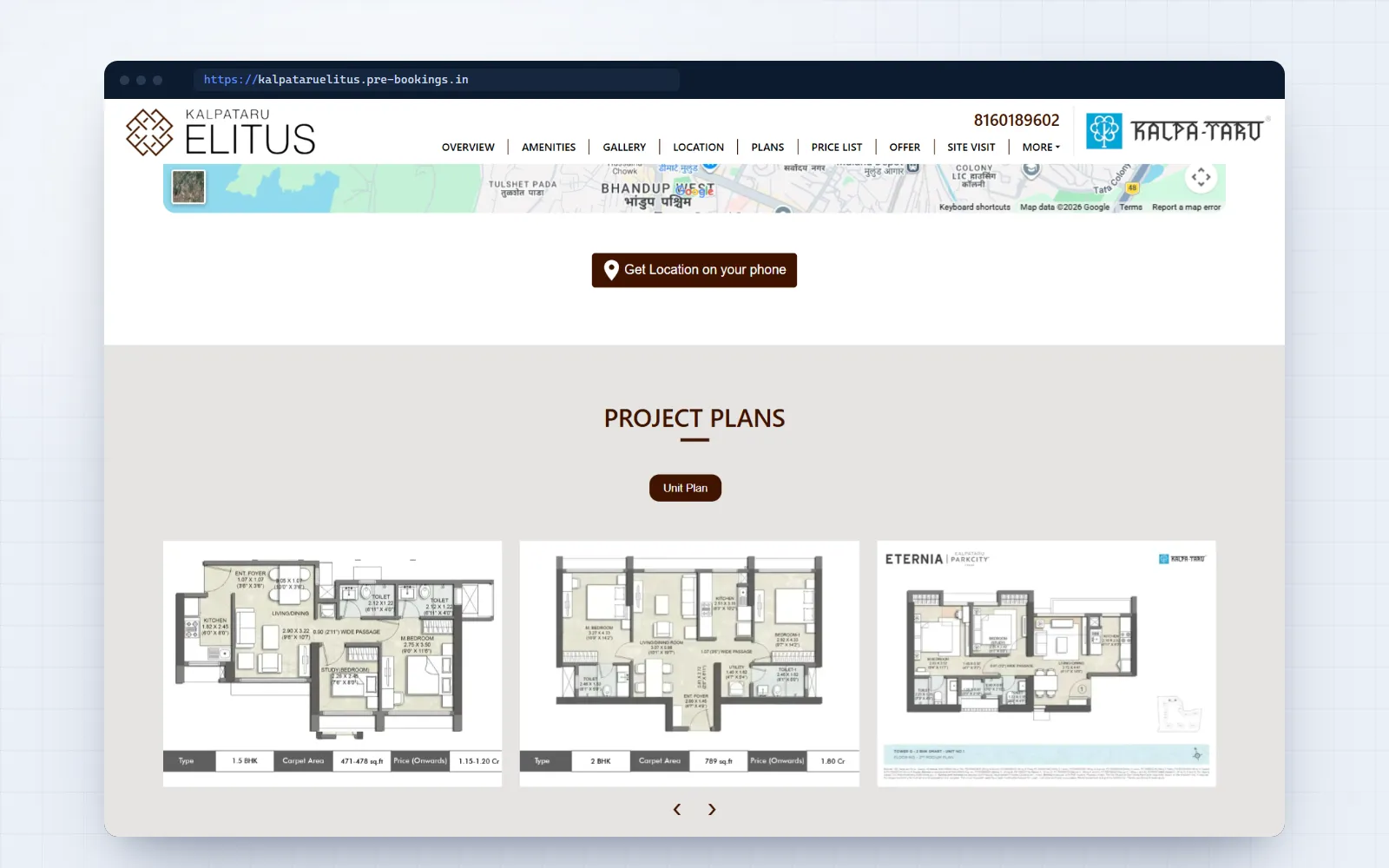 Kalpataru Elitus — screen 1 of 3, shown on desktop and mobile