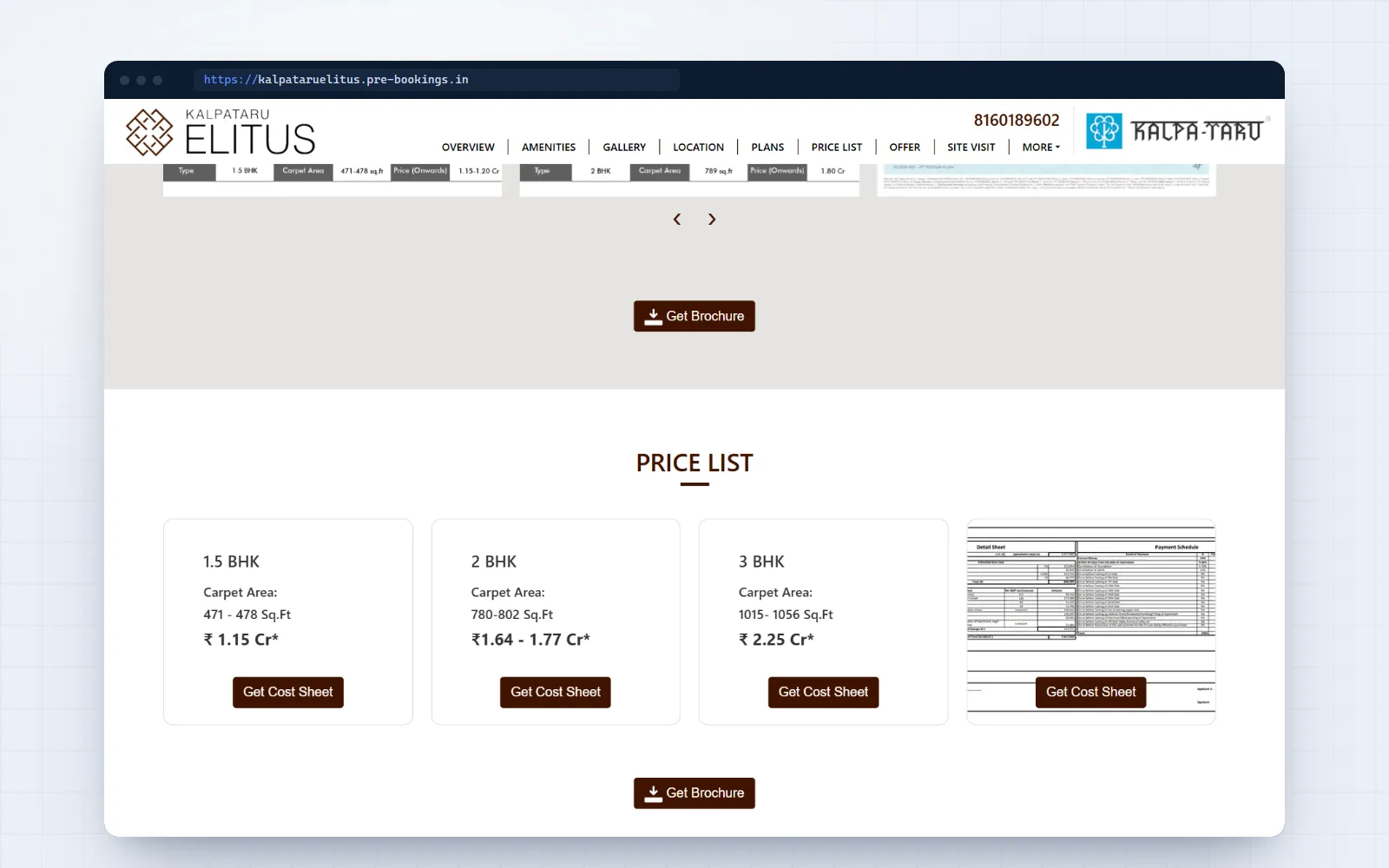 Kalpataru Elitus — screen 2 of 3, shown on desktop and mobile