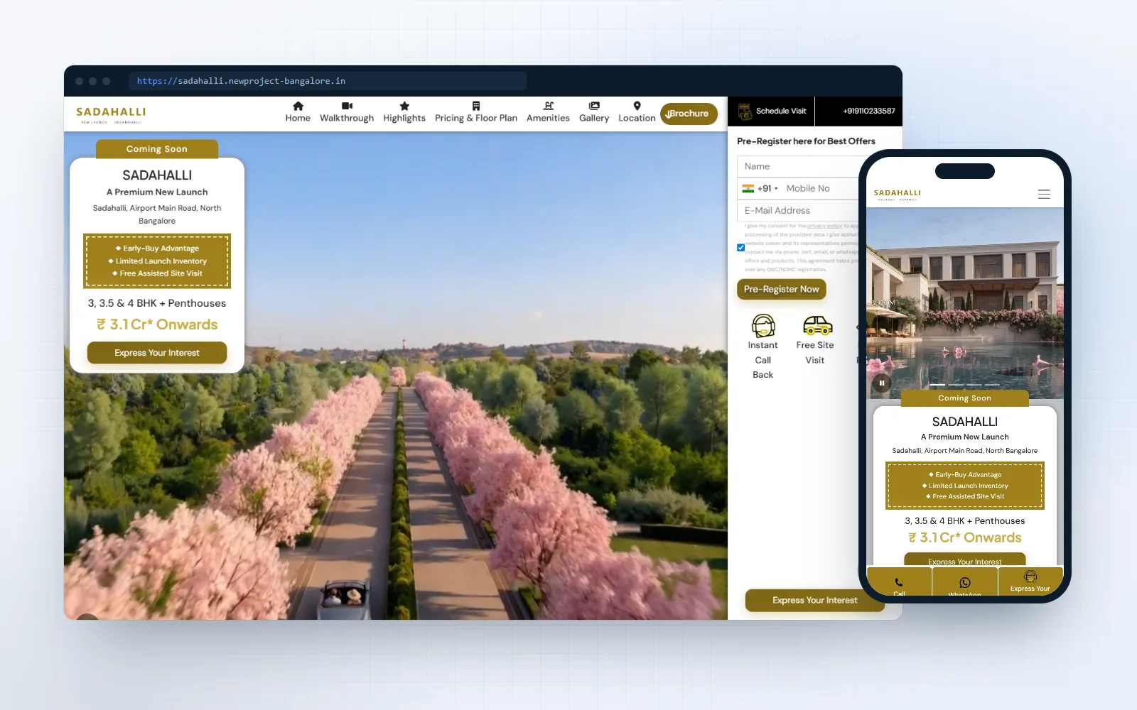 Lodha Sadahalli — landing page for Mr. Abhir, shown on desktop and mobile