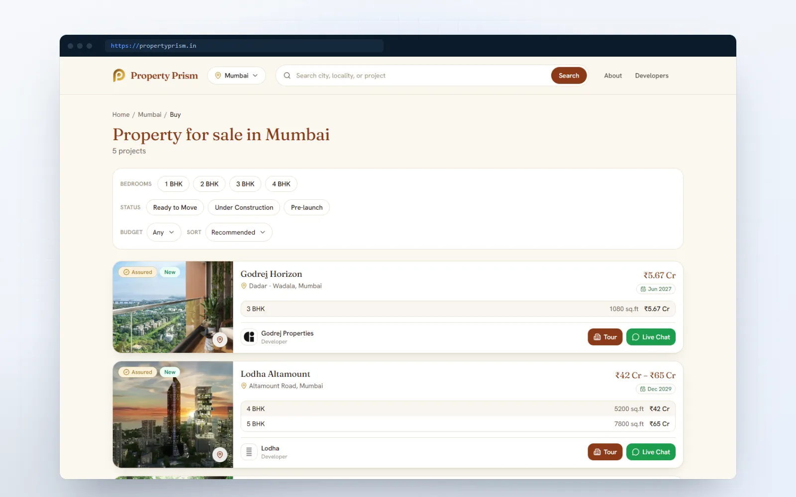 Property Prism — screen 1 of 3, shown on desktop and mobile