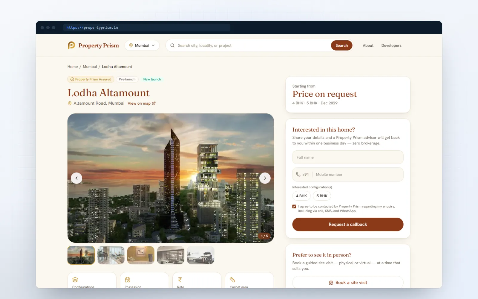 Property Prism — screen 2 of 3, shown on desktop and mobile