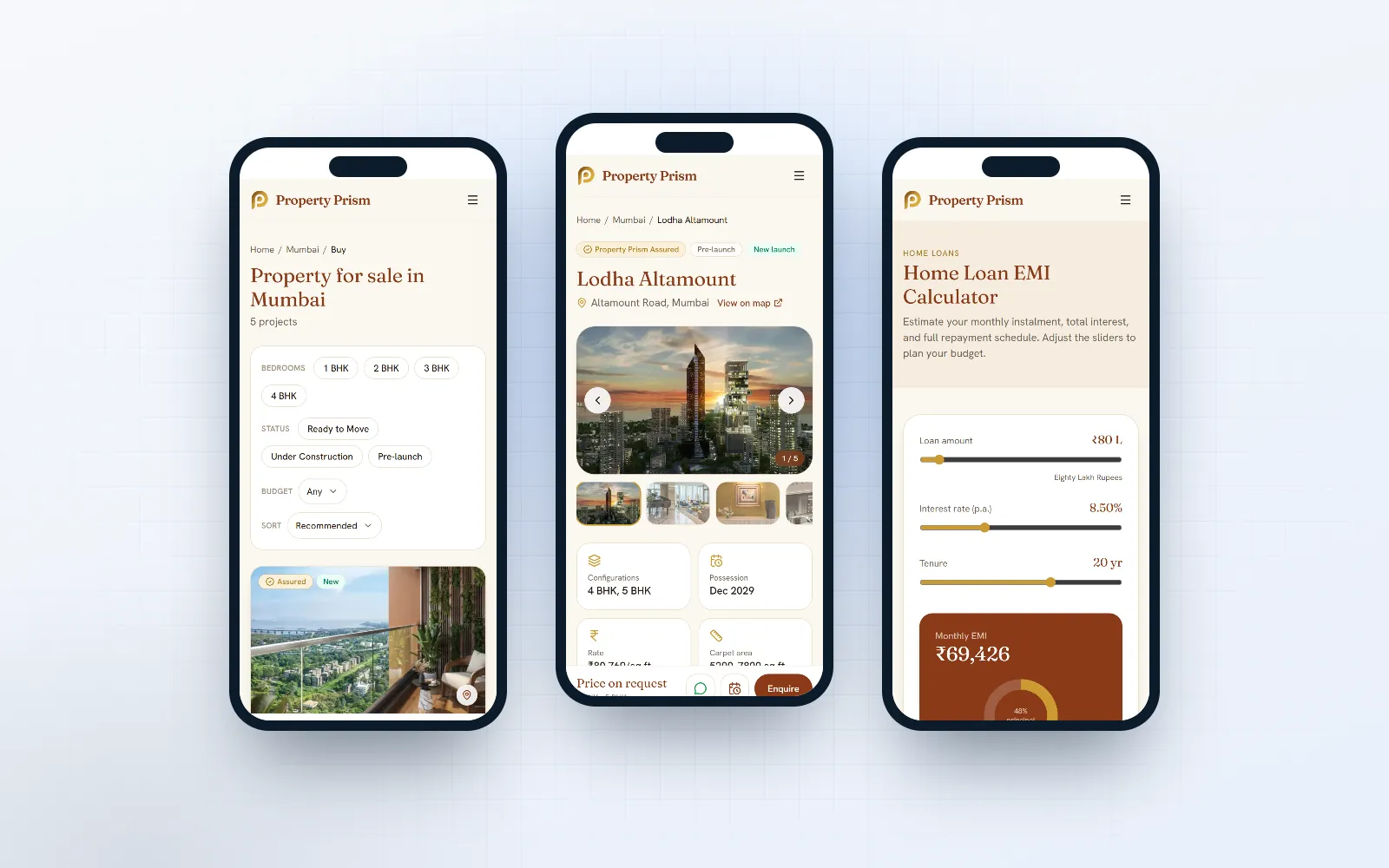 Property Prism — screen 3 of 3, shown on desktop and mobile