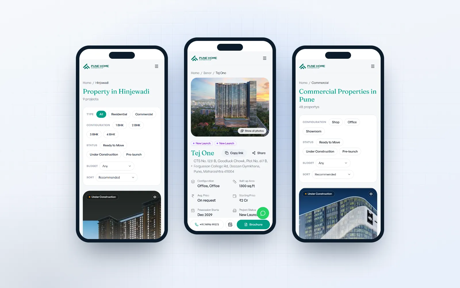 Pune Home — screen 3 of 3, shown on desktop and mobile