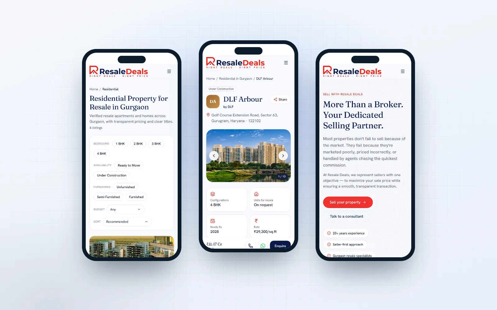 Resale Deals — screen 3 of 3, shown on desktop and mobile