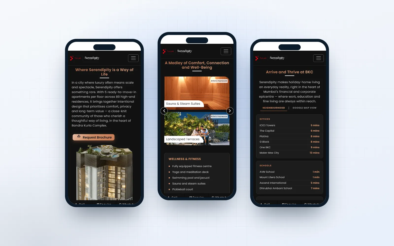 Serendipity BKC — screen 3 of 3, shown on desktop and mobile