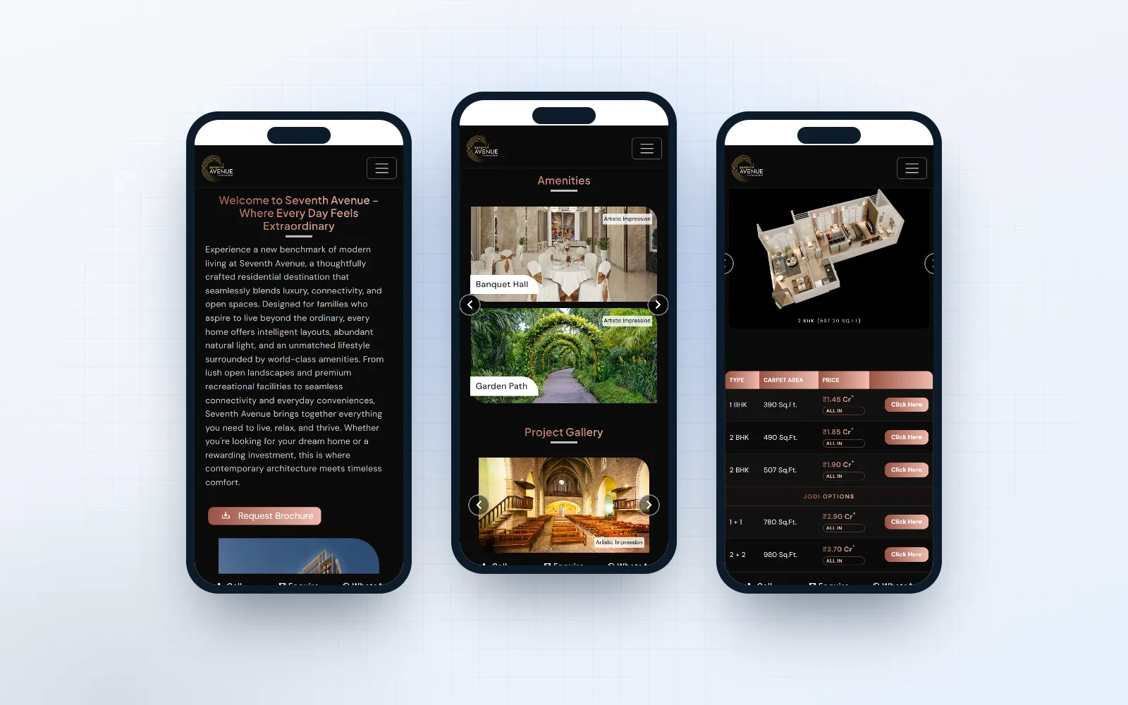 Seventh Avenue — screen 3 of 3, shown on desktop and mobile