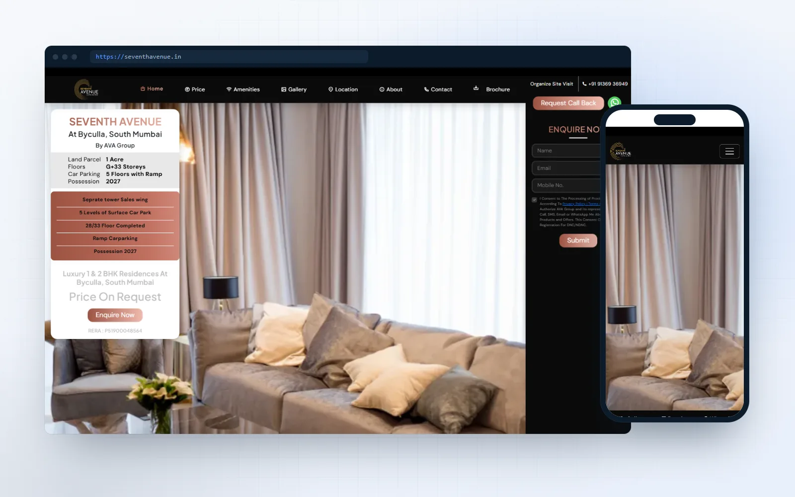 Seventh Avenue — landing page for Mr. Javed Khan, shown on desktop and mobile