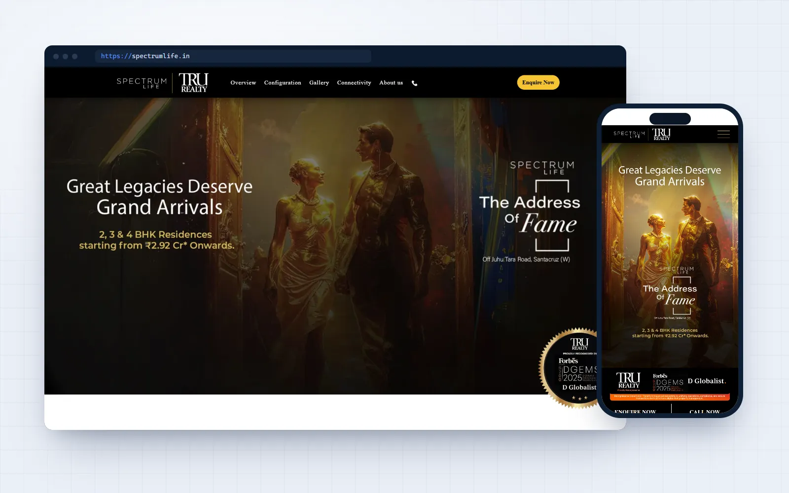 Spectrum Life — landing page for TRU Realty, shown on desktop and mobile