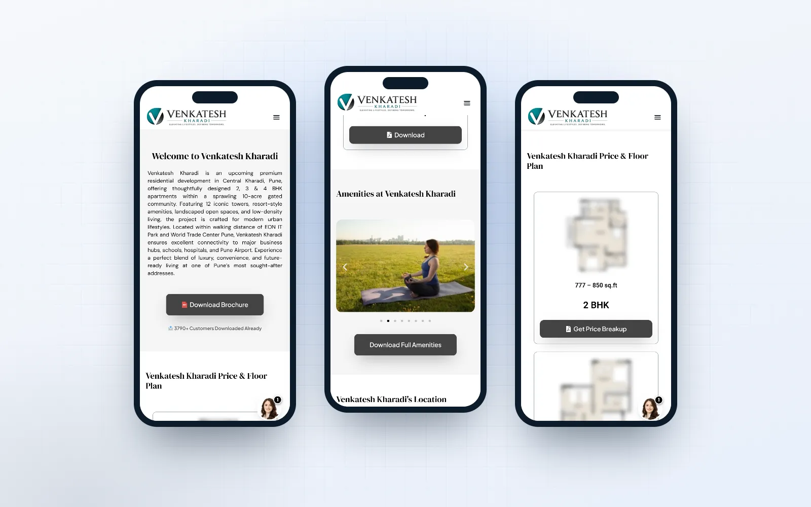 Venkatesh Kharadi — screen 3 of 3, shown on desktop and mobile