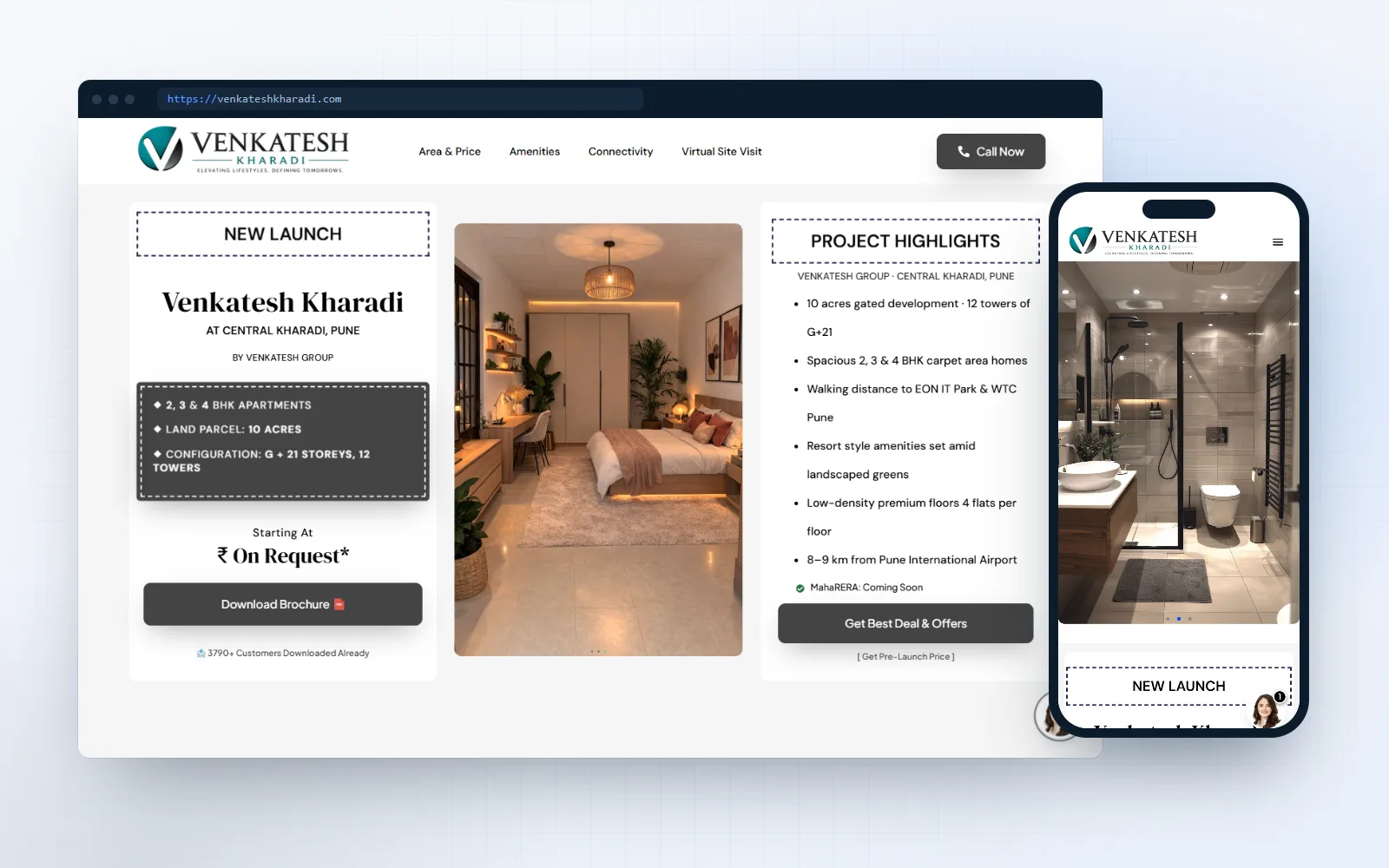 Venkatesh Kharadi — landing page for Blackstone Realty, shown on desktop and mobile
