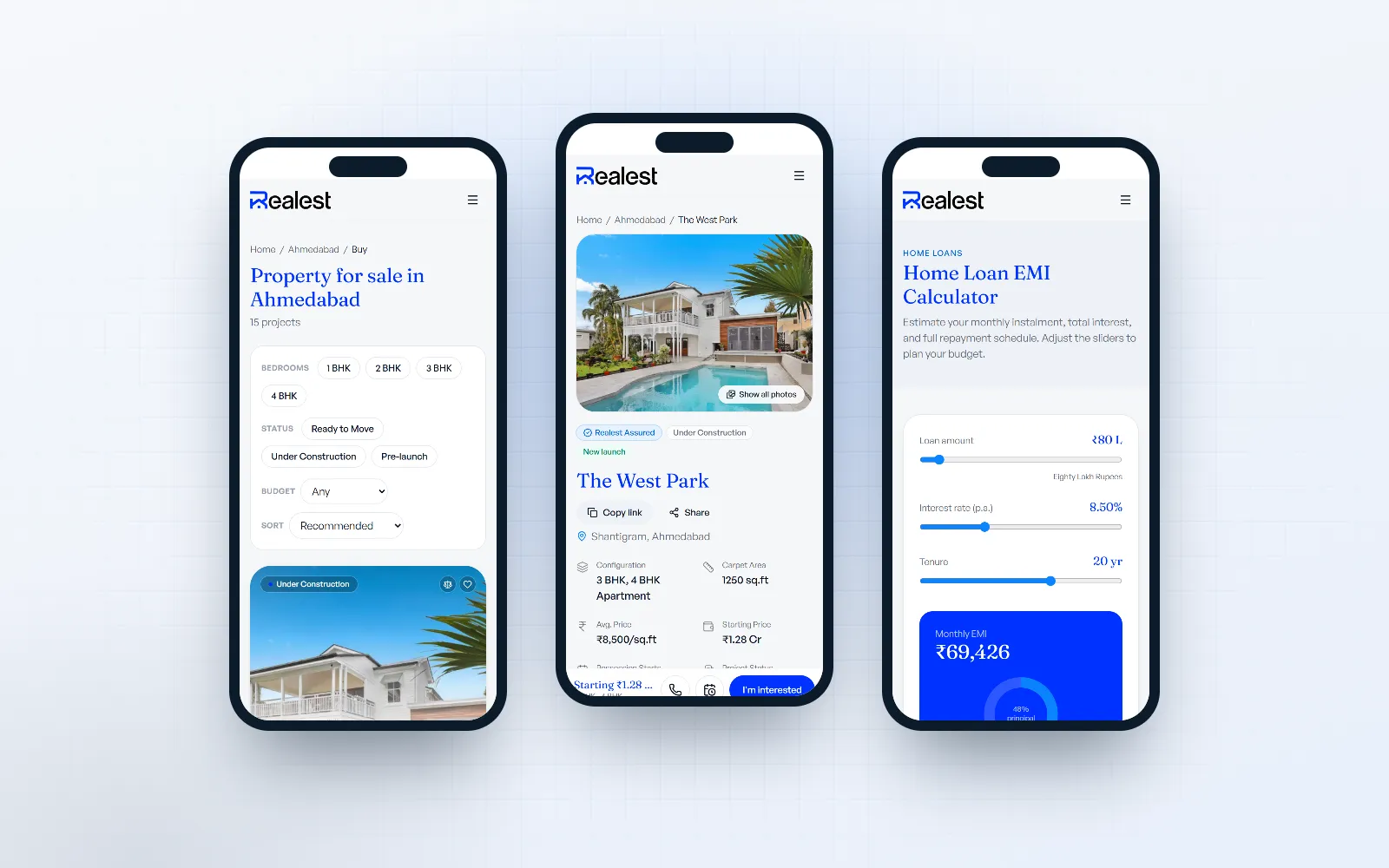 Realest — screen 3 of 3, shown on desktop and mobile