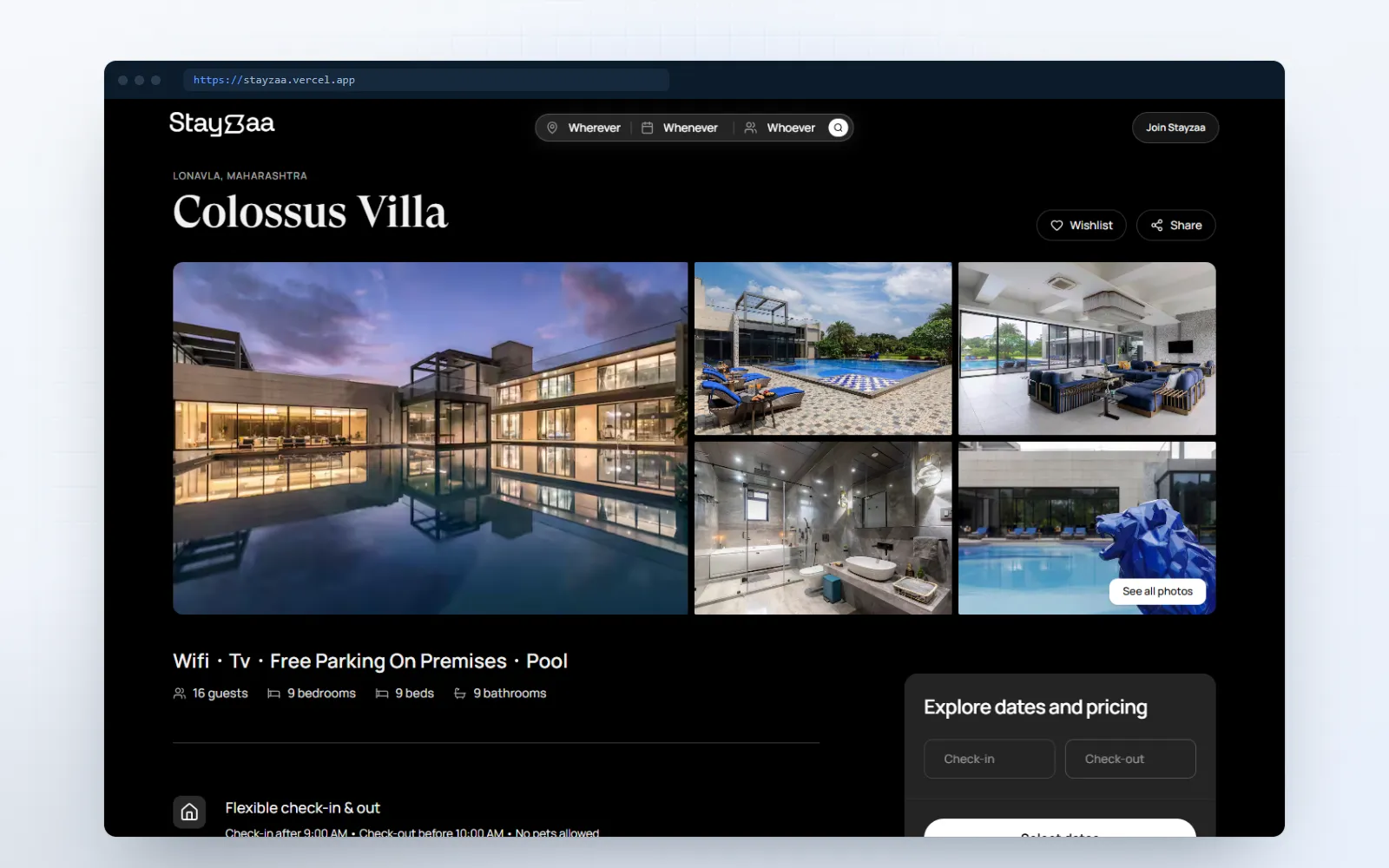 Stayzaa — screen 1 of 3, shown on desktop and mobile