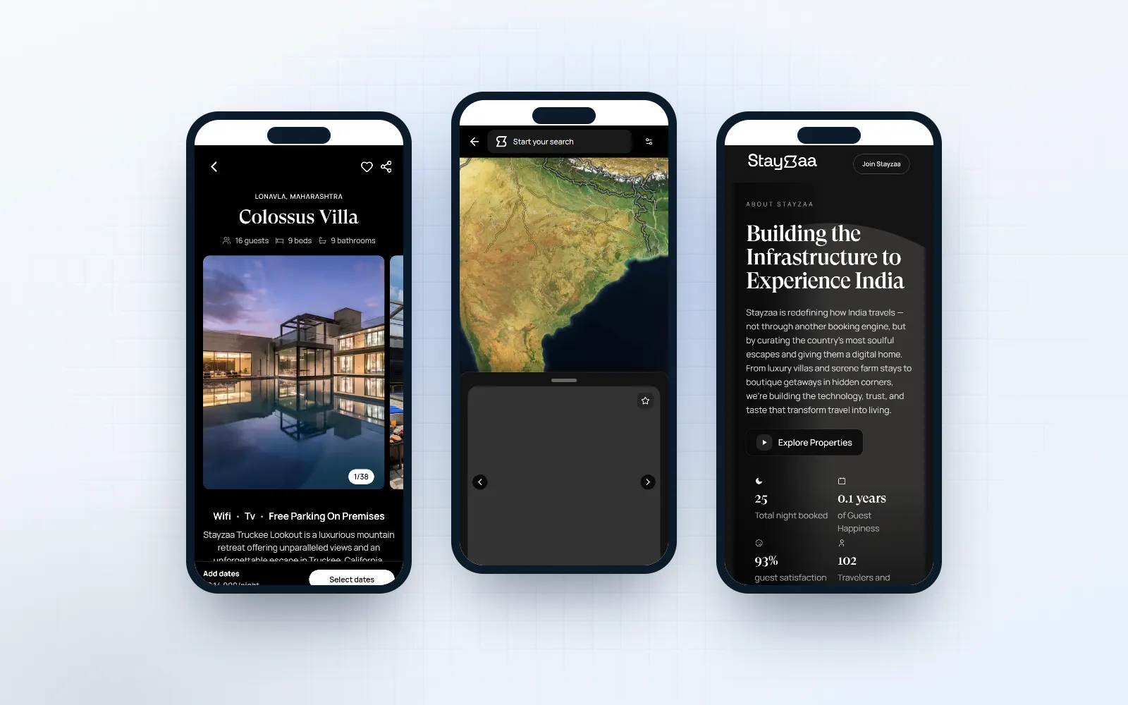 Stayzaa — screen 3 of 3, shown on desktop and mobile