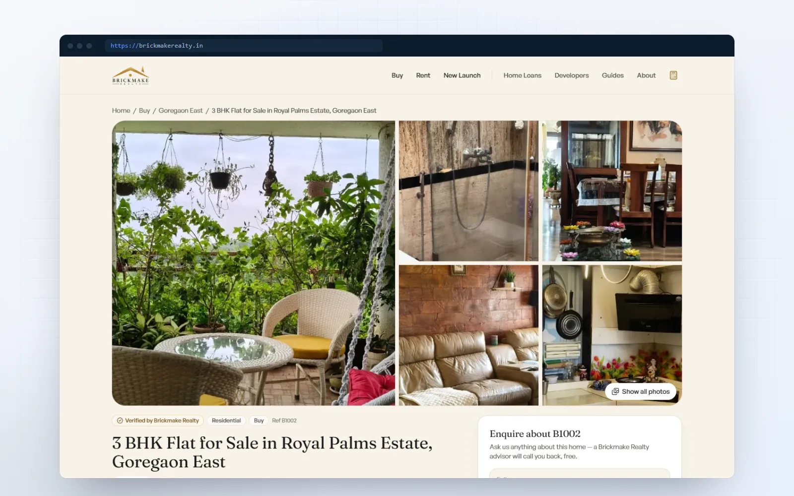 Brickmake Realty — screen 2 of 3, shown on desktop and mobile