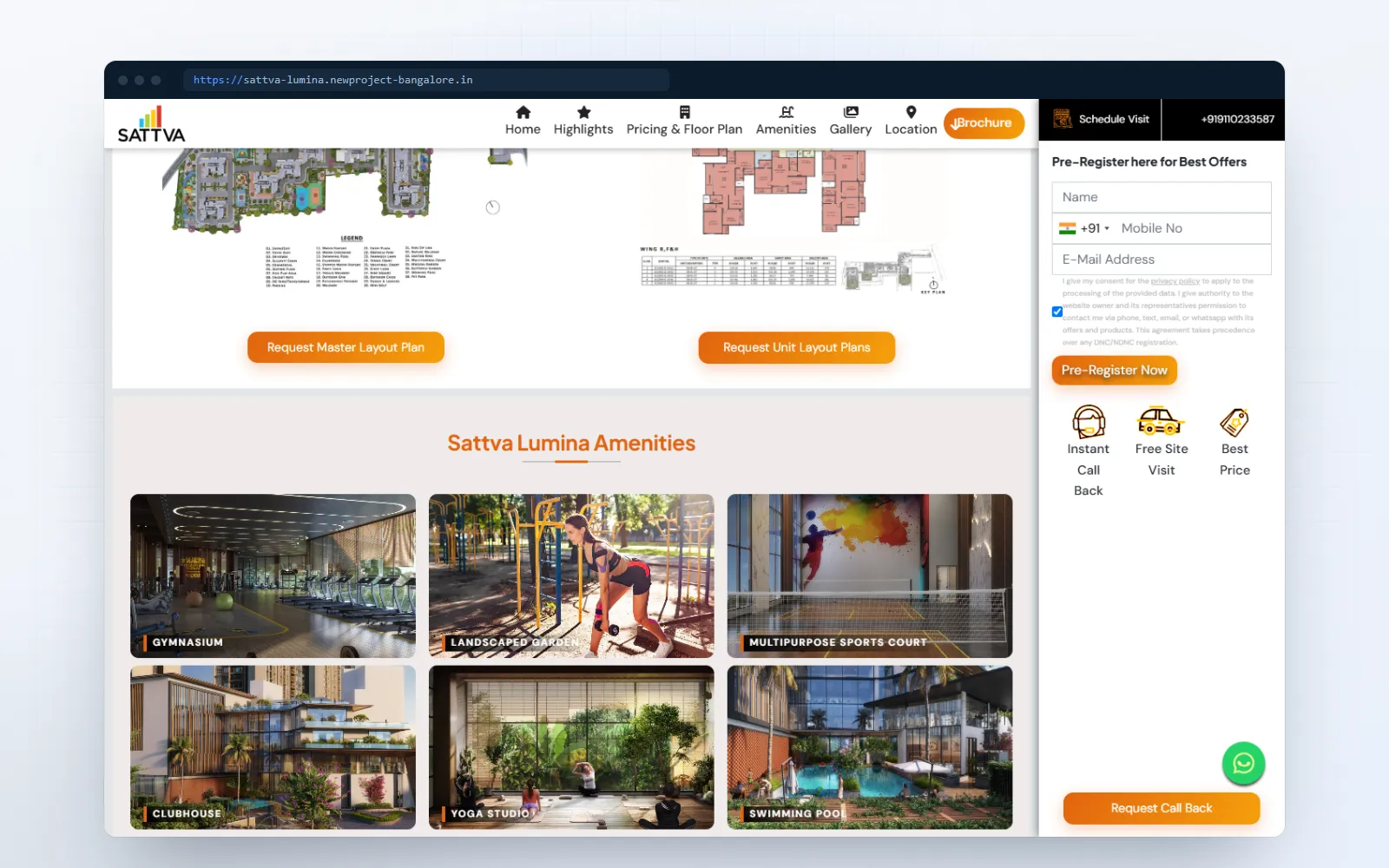 Sattva Lumina — screen 1 of 3, shown on desktop and mobile