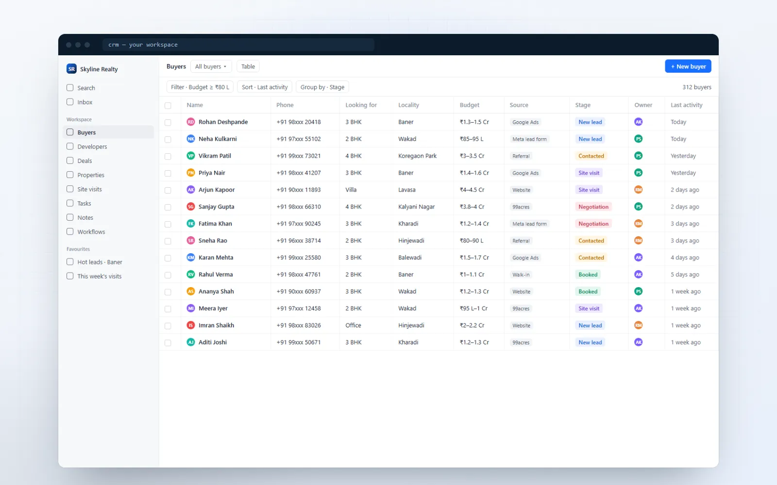Broker CRM — screen 1 of 3, shown on desktop and mobile